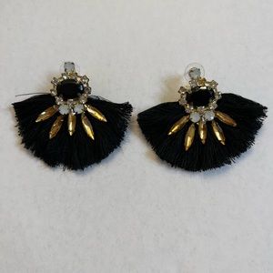 Custom Black and Gold Gemstone Tassel Fan Earrings